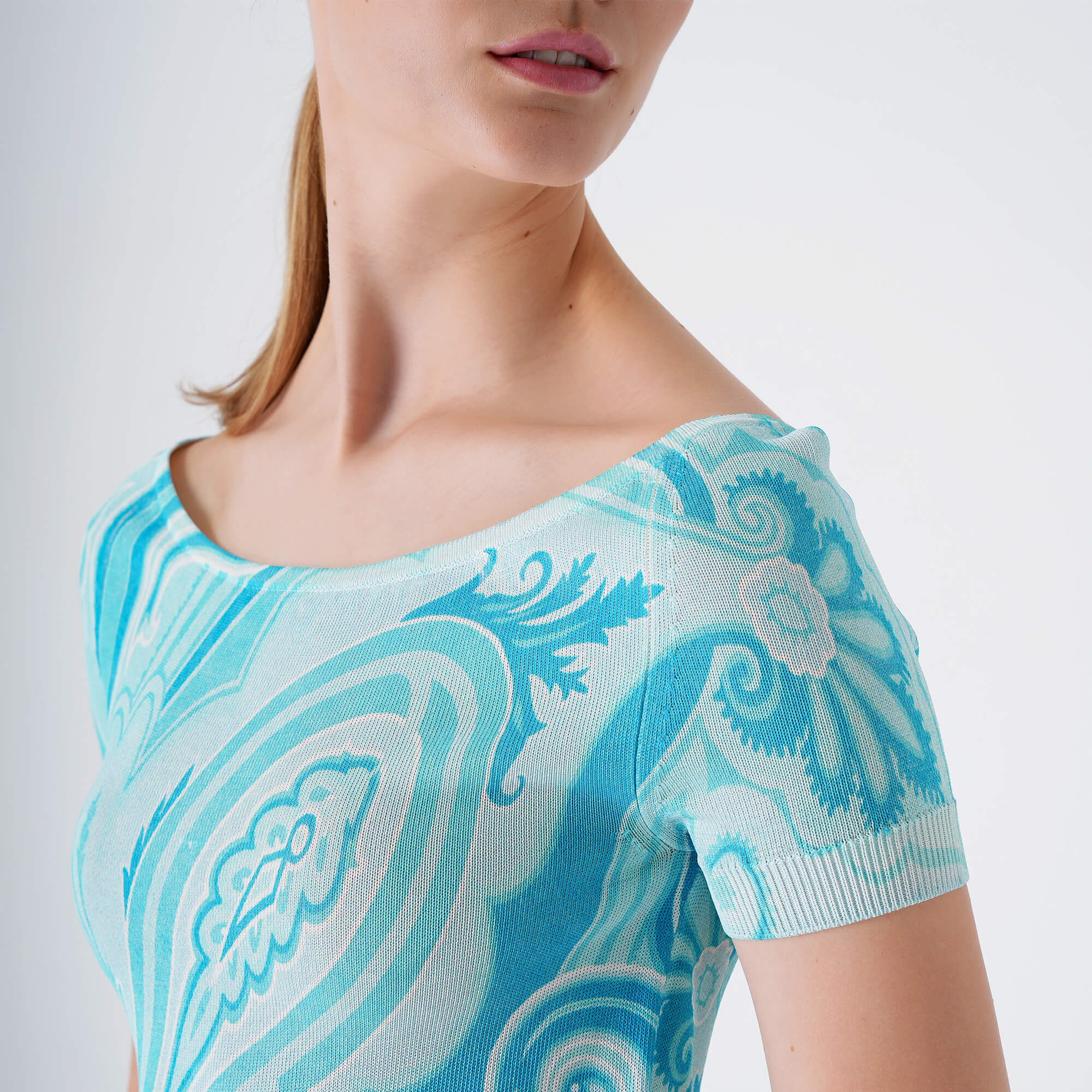 Etro - Blue & White Paisley Crop Viscose T-shirt